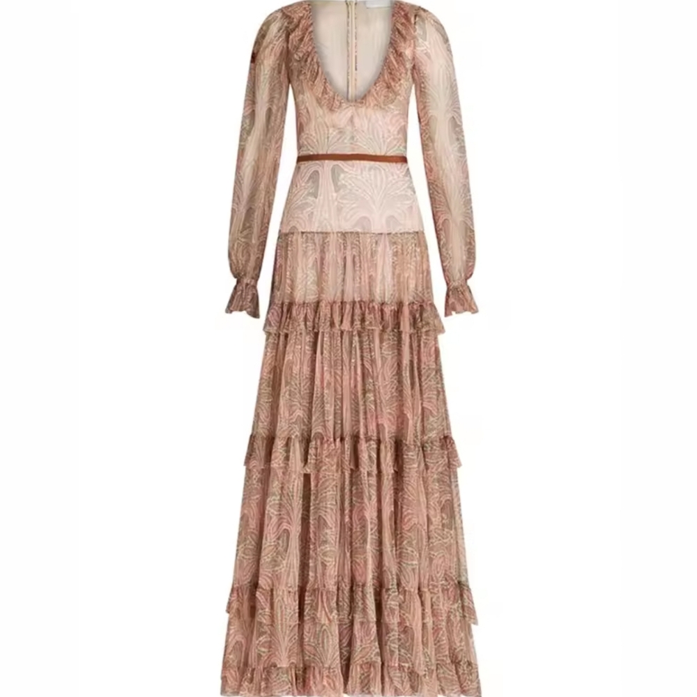 Elegant Brown Patterned Maxi Dress - Picture 4 of 5